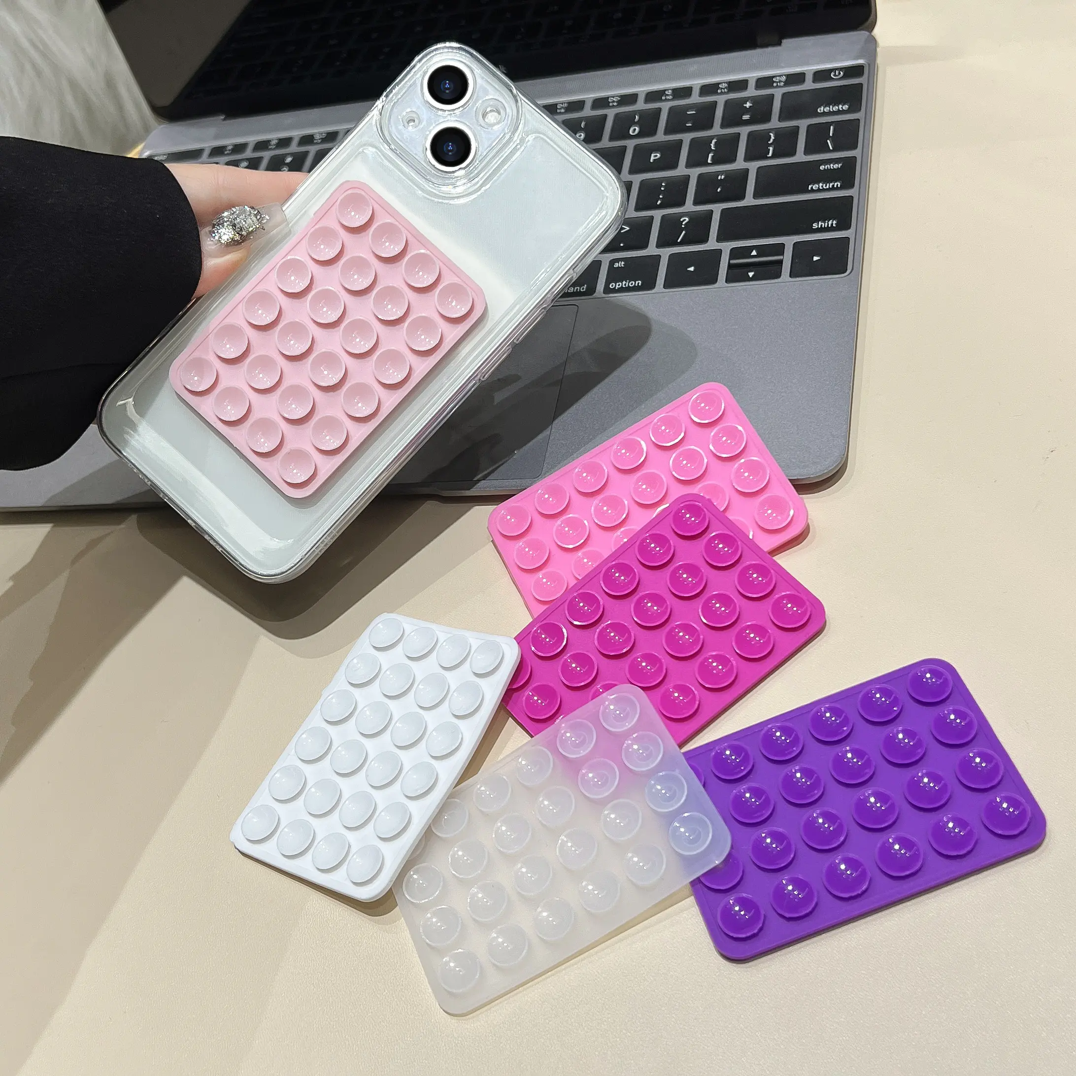 Candy Color Suction Cup Silicone Phone Backed sticker Suction Pad phone holder Backed Adhesive Rubber Sucker Pad For Fixed Pad
