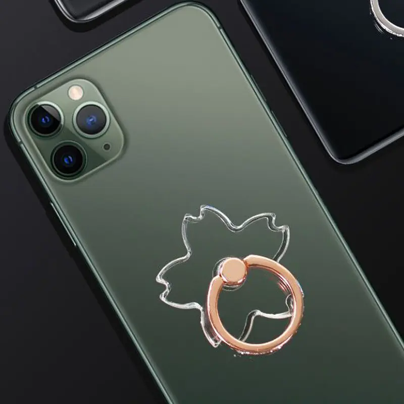 Transparent Sakura Finger Ring Stand Sticker Folding 360 Degree Rotation Cute Clear Ring Holder for iPhone Samsung Xiaomi Huawei