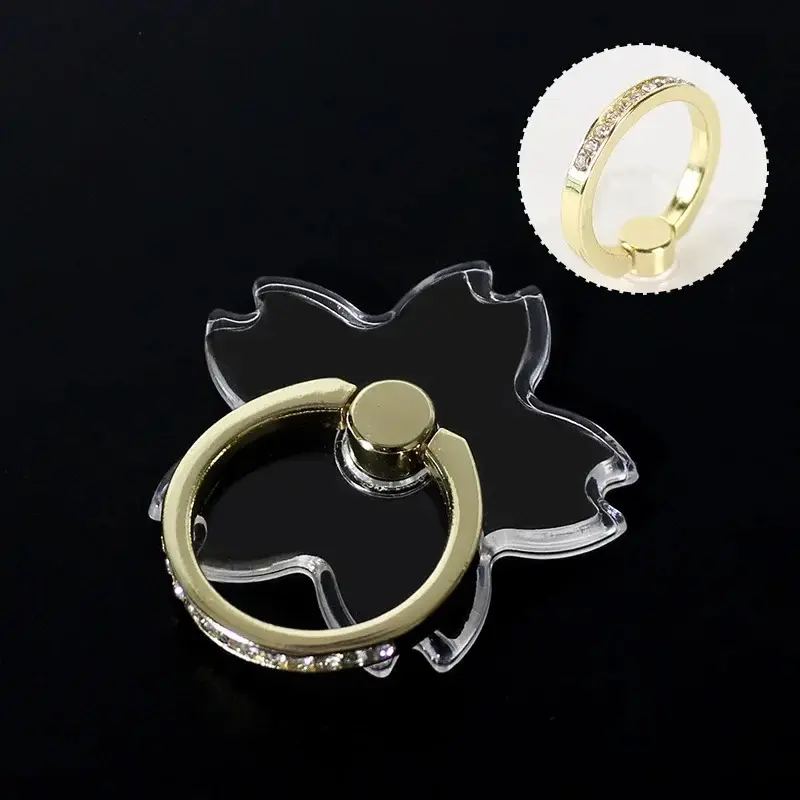 Transparent Sakura Finger Ring Stand Sticker Folding 360 Degree Rotation Cute Clear Ring Holder for iPhone Samsung Xiaomi Huawei