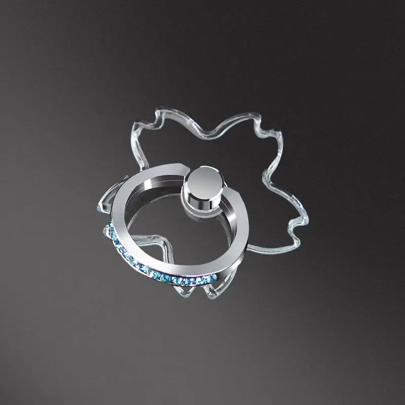 Transparent Sakura Finger Ring Stand Sticker Folding 360 Degree Rotation Cute Clear Ring Holder for iPhone Samsung Xiaomi Huawei