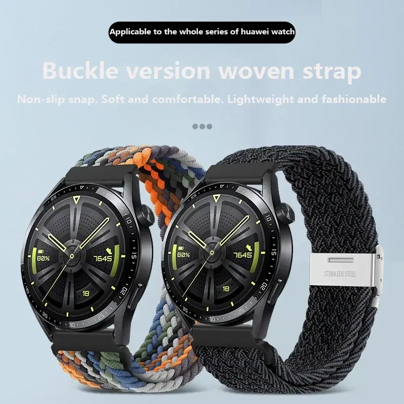 20 22mm Strap for Samsung Galaxy Watch 7 6 5 4 Band 40/44mm 5Pro Active 2 Gear S3 Braided Elastic Bracelet for Huawei GT2/3 4Pro
