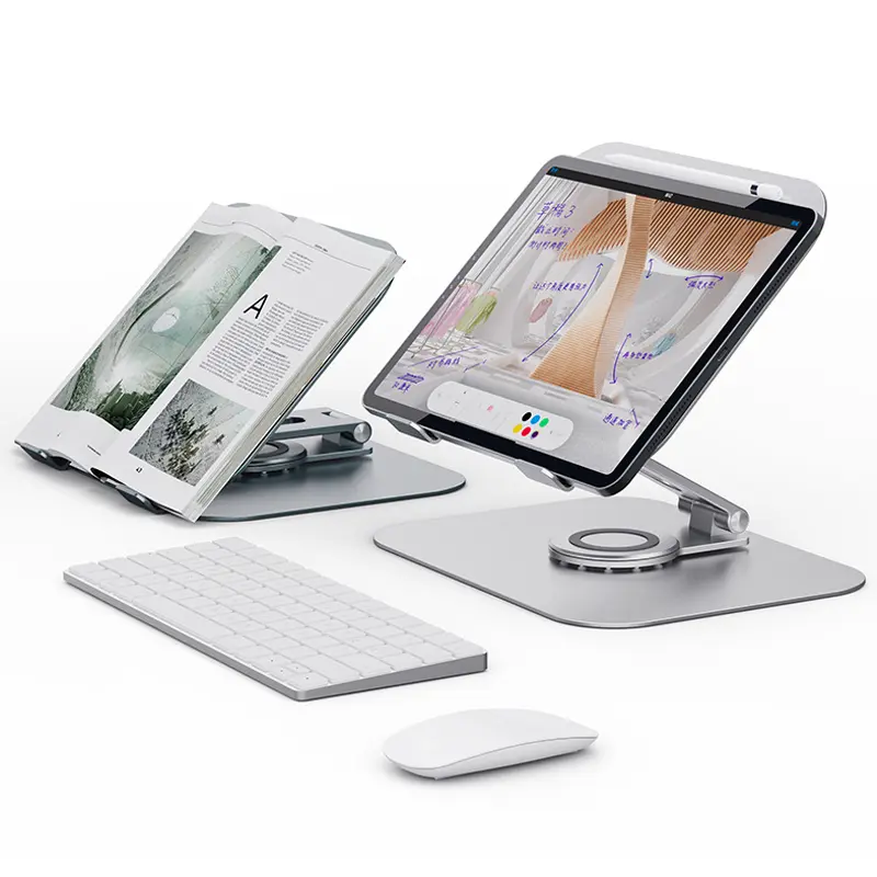 Aluminum Tablet Stand Adjustable Swivel for iPad Pro with 360 Rotating Base Foldable Desktop Stand Holder Compatible All Tablet
