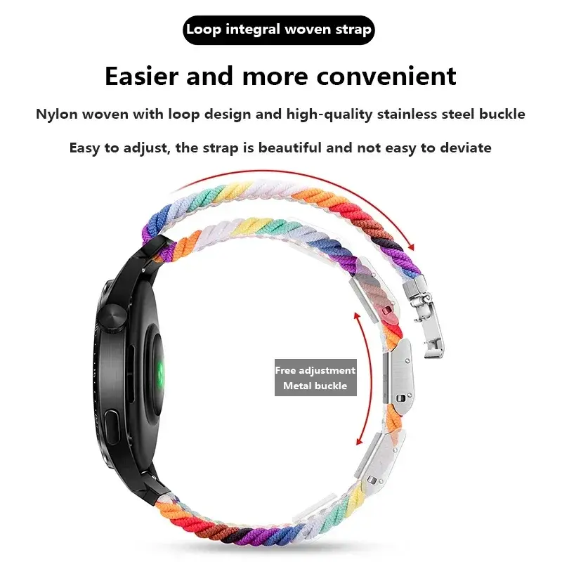 20 22mm Strap for Samsung Galaxy Watch 7 6 5 4 Band 40/44mm 5Pro Active 2 Gear S3 Braided Elastic Bracelet for Huawei GT2/3 4Pro