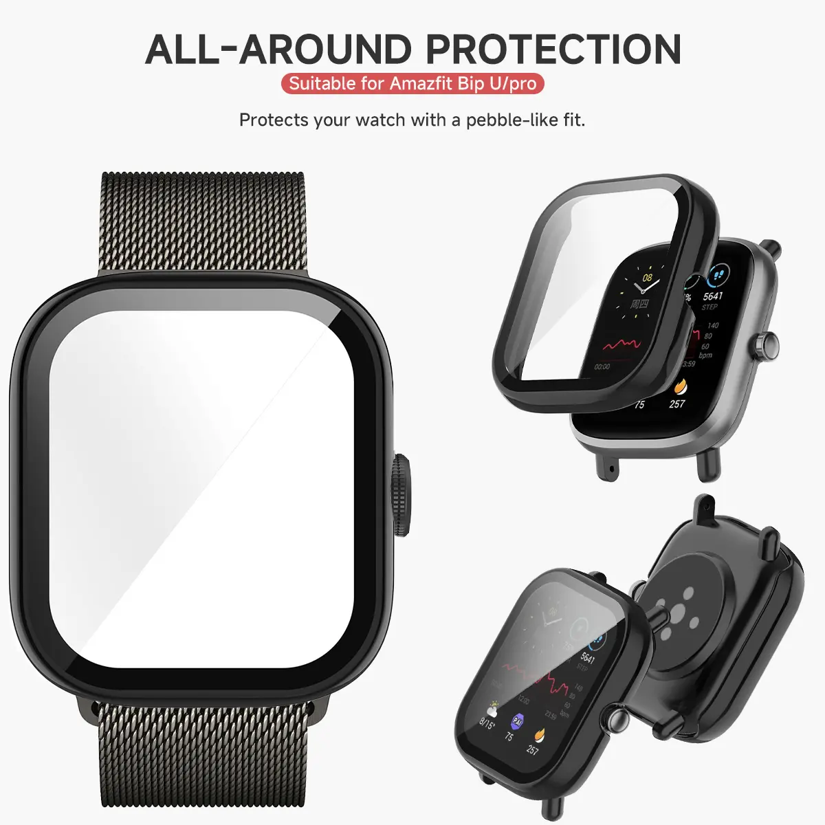PC+Tempered Glass Case For Amazfit Bip U/Bip U pro Integrated Watch Case For Amazfit Pop Pro Screen Protector Cover Bumper Shell