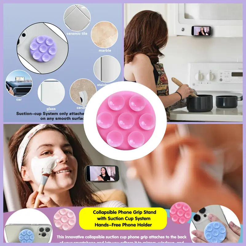 Round Silicone Suction Pad For Mobile Phone Samsung For iPhone Sticky Finger Grip Stand Sticker Suction Cup Phone Holder GripTok