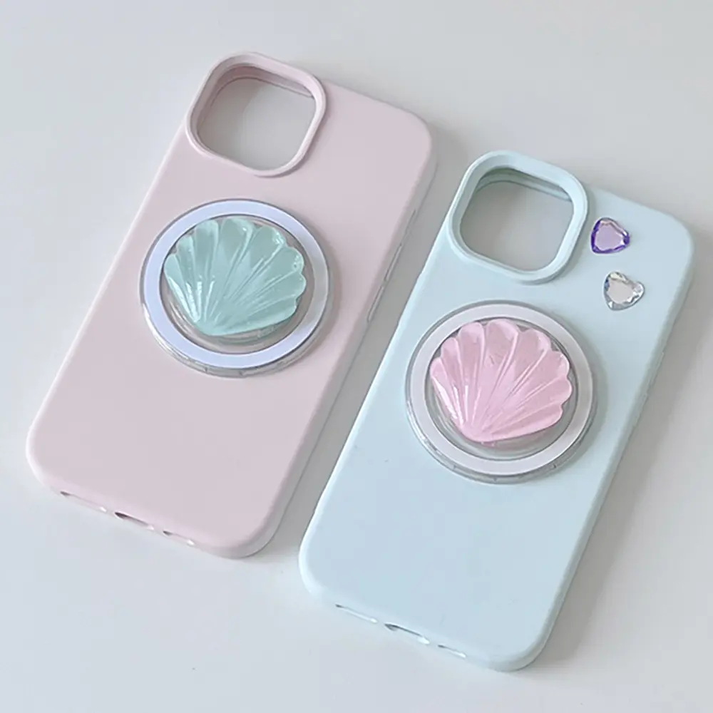 Korea Cute 3D Glitter Seashell For Magsafe Magnetic Phone Griptok Grip Tok Stand For iPhone Wireless Charging Case Holder Ring