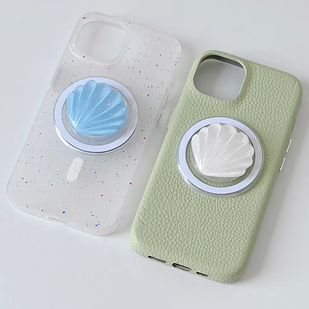 Korea Cute 3D Glitter Seashell For Magsafe Magnetic Phone Griptok Grip Tok Stand For iPhone Wireless Charging Case Holder Ring