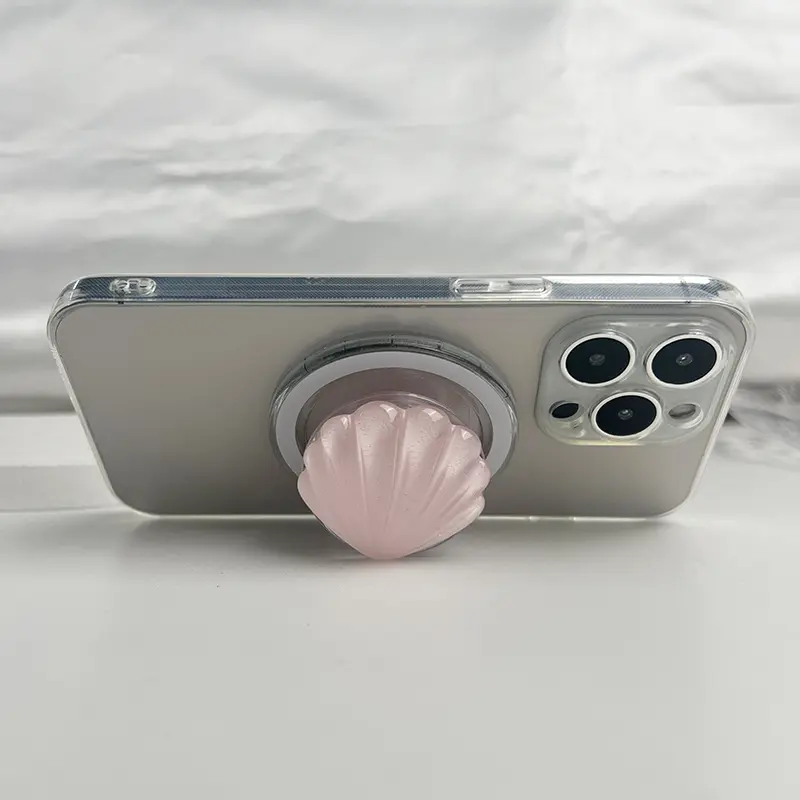 Cute Resin Shiny Shell Socket Phone Holder Floral Grip For Magsafe IPhone Mac Samsung Safe Ring Finger Expanding Stand