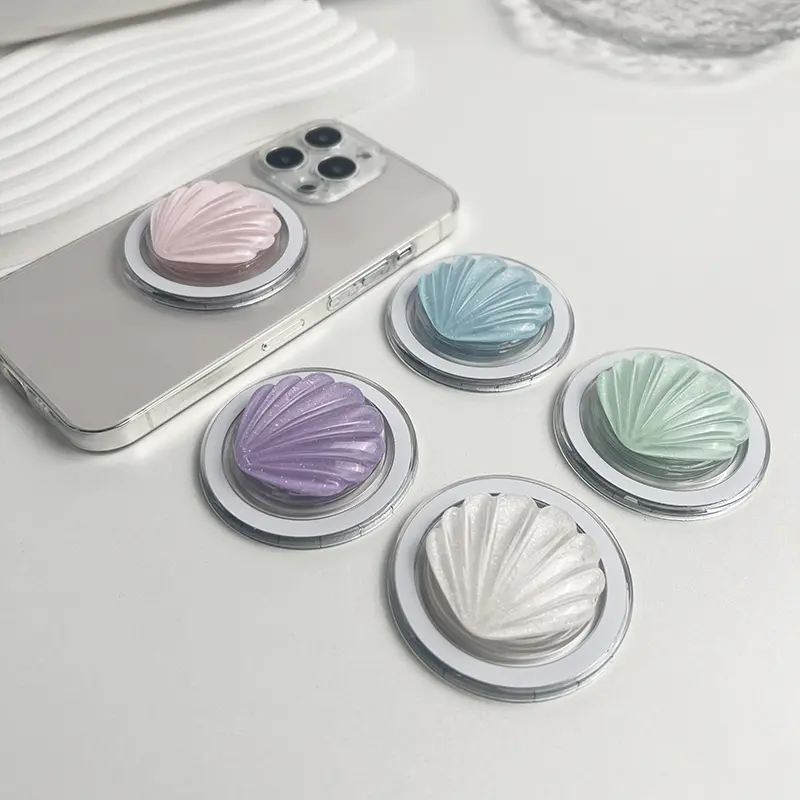 Cute Resin Shiny Shell Socket Phone Holder Floral Grip For Magsafe IPhone Mac Samsung Safe Ring Finger Expanding Stand