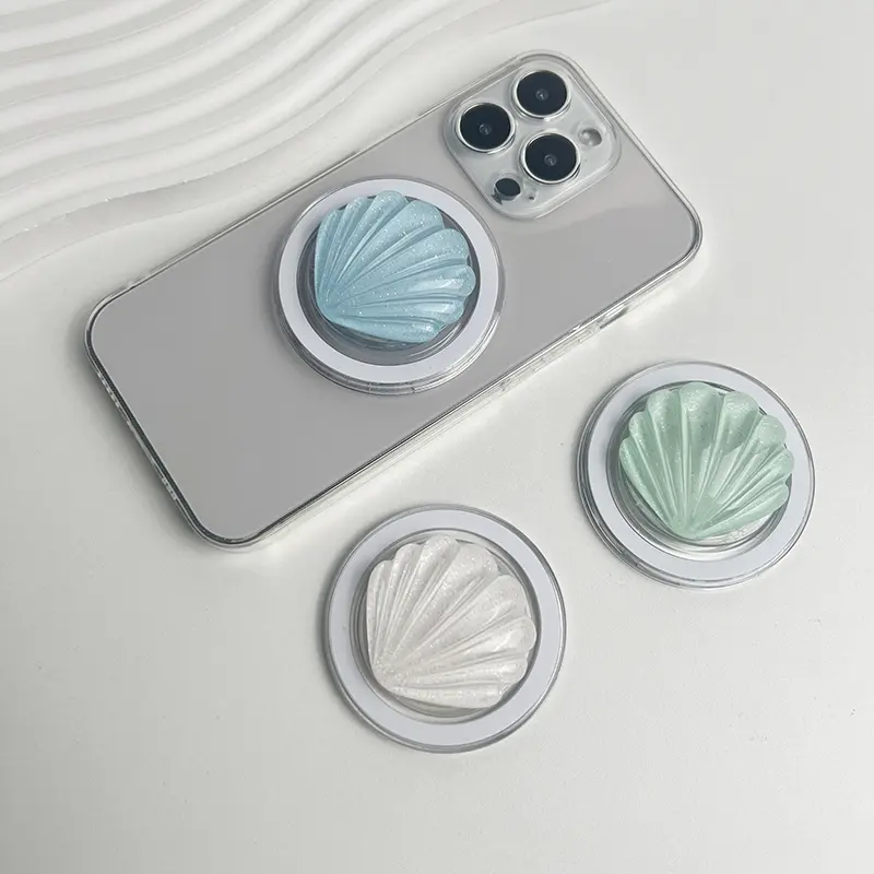 Cute Resin Shiny Shell Socket Phone Holder Floral Grip For Magsafe IPhone Mac Samsung Safe Ring Finger Expanding Stand