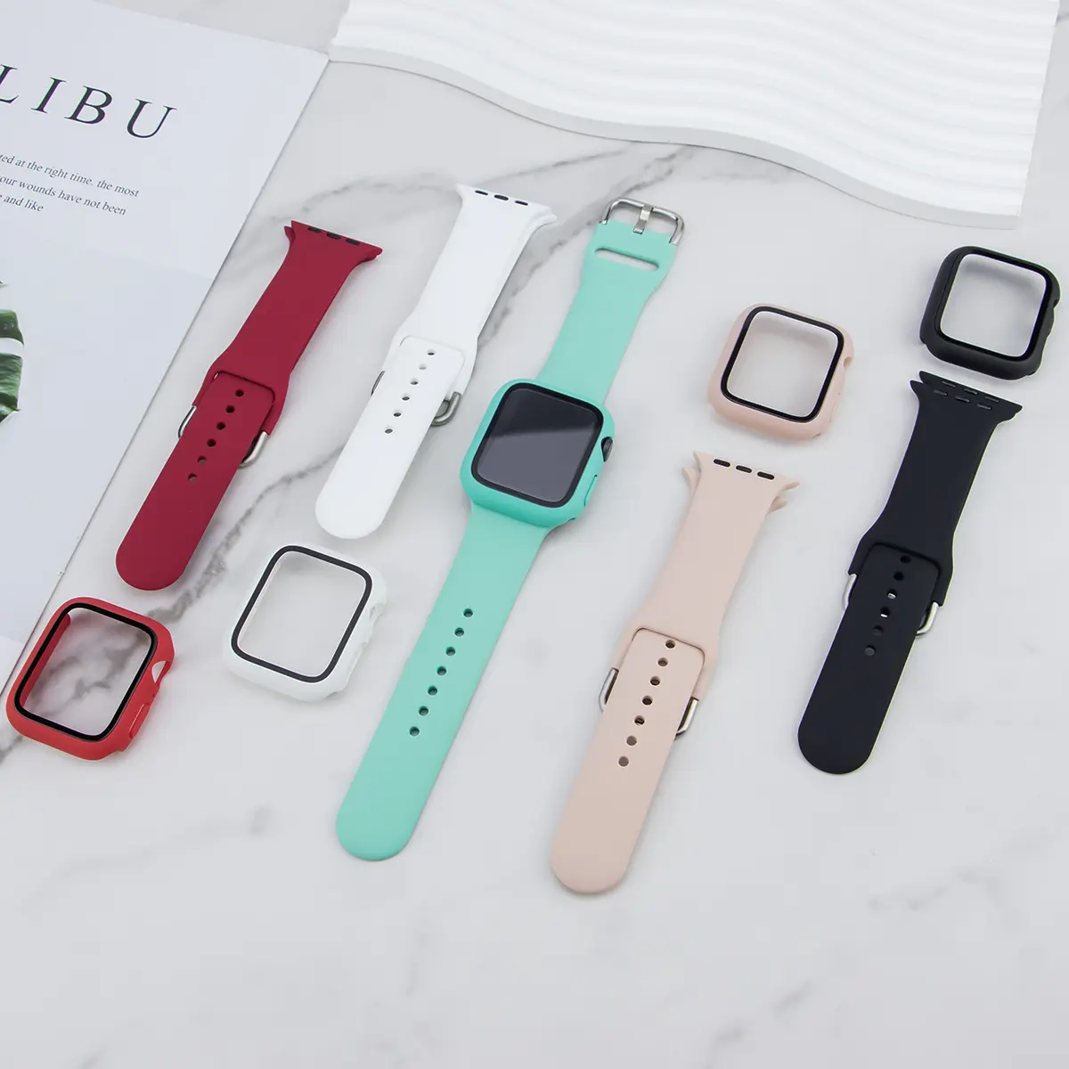 Case+Strap for Apple Watch 45mm 41mm 42mm 44mm 40 38mm Silicone Strap PC Case Glass Cover for Iwatch Series 9 8 7 6 SE 5 4 3 2 1