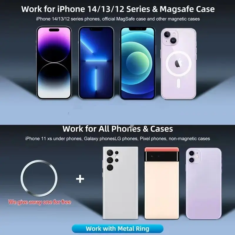 Magnetic Cell Phone Ring Holder Compatible with iPhone 12 13 14 15 16 Series Removable Cell Phone Grip Kickstand