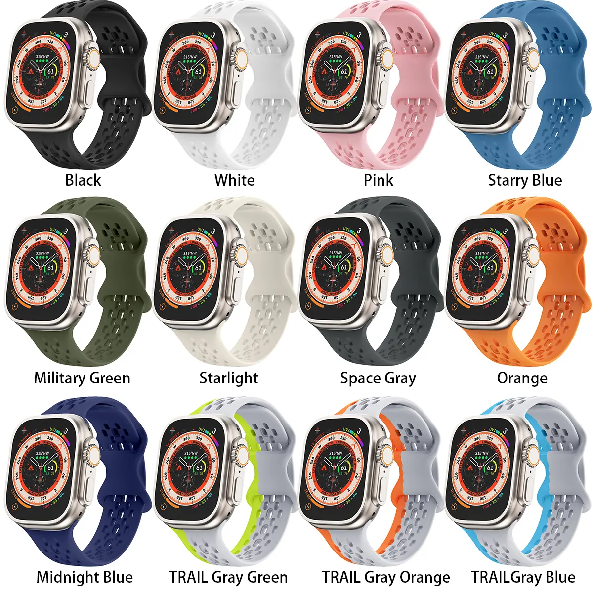 Strap For Apple Watch Band 49mm 44mm 45mm 42mm 41mm 38mm 40mm correa Silicone sports bracelet iwatch 8 SE 7 6 5 Ultra 49mm