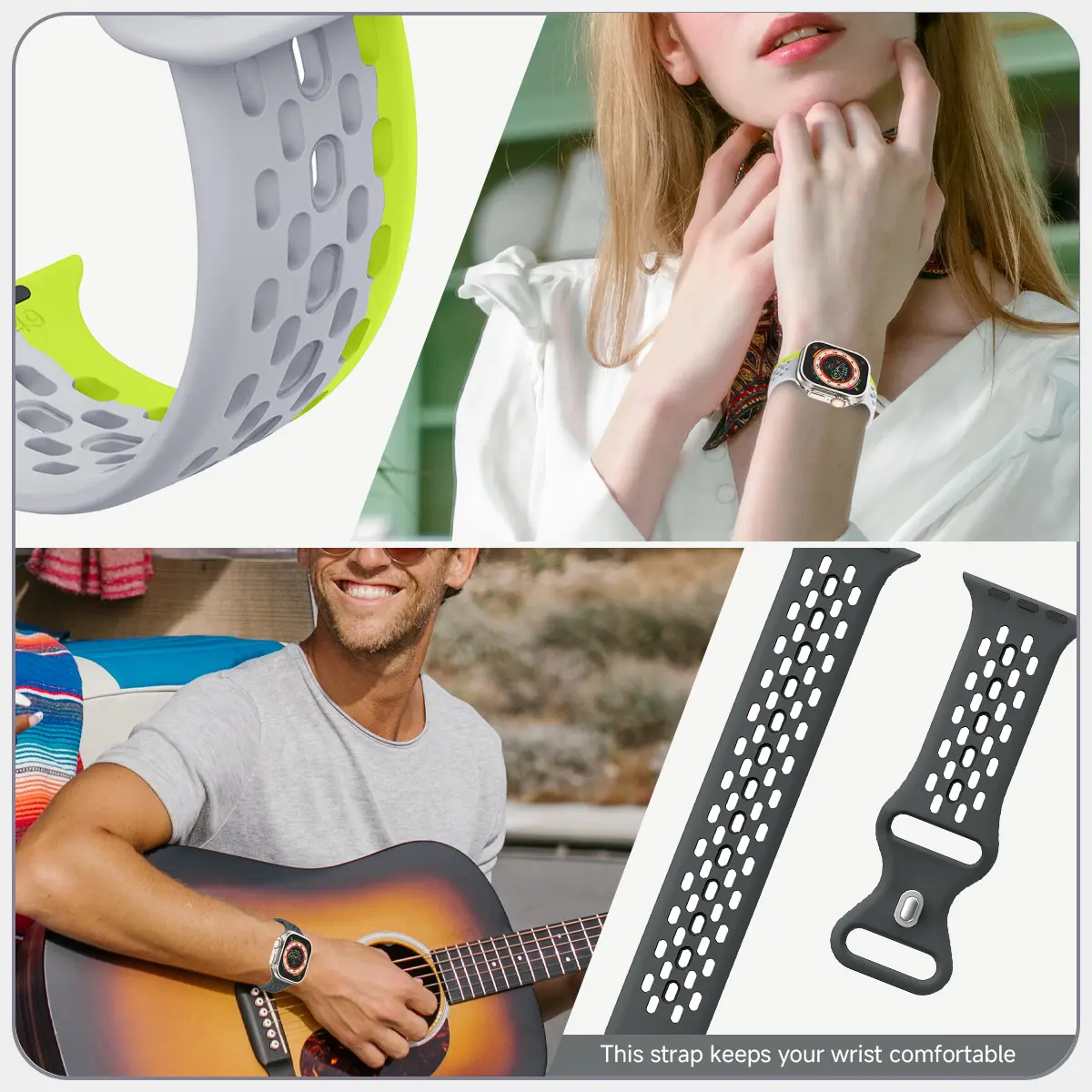 Strap For Apple Watch Band 49mm 44mm 45mm 42mm 41mm 38mm 40mm correa Silicone sports bracelet iwatch 8 SE 7 6 5 Ultra 49mm