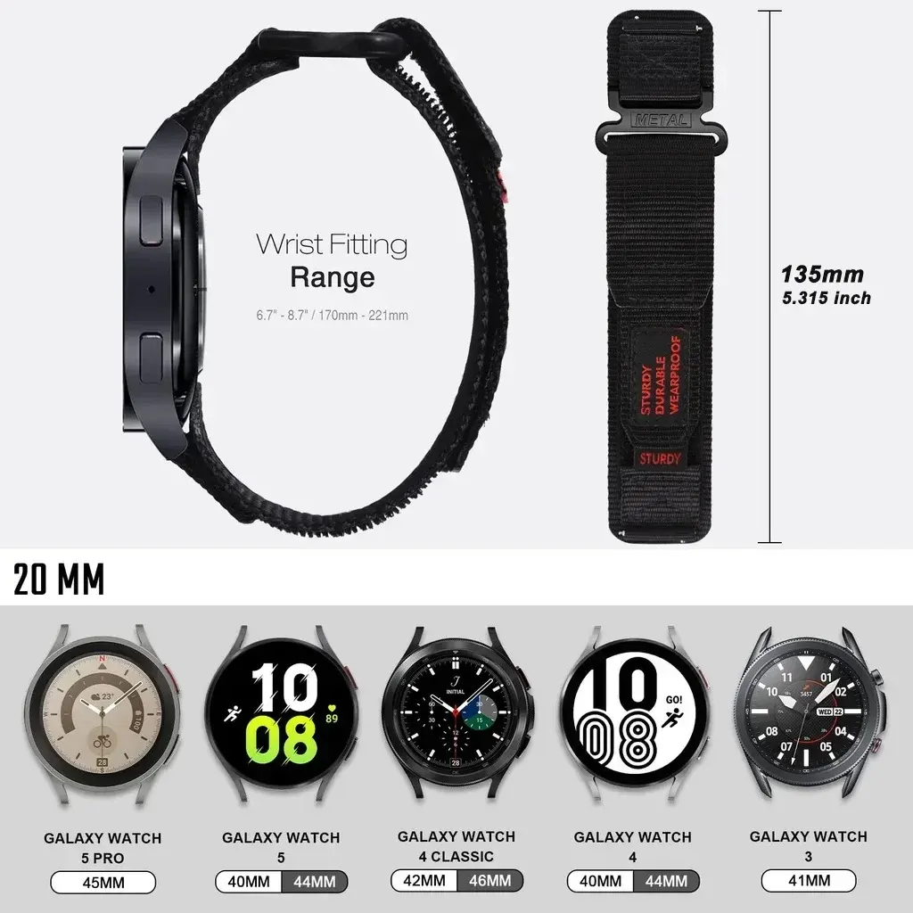 22mm 20mm Tactics Sport Strap for Samsung Galaxy Watch 6 5 4 40mm 44mm Band 6 Classic 47 43mm Nylon Loop Bracelet Active Gear S3