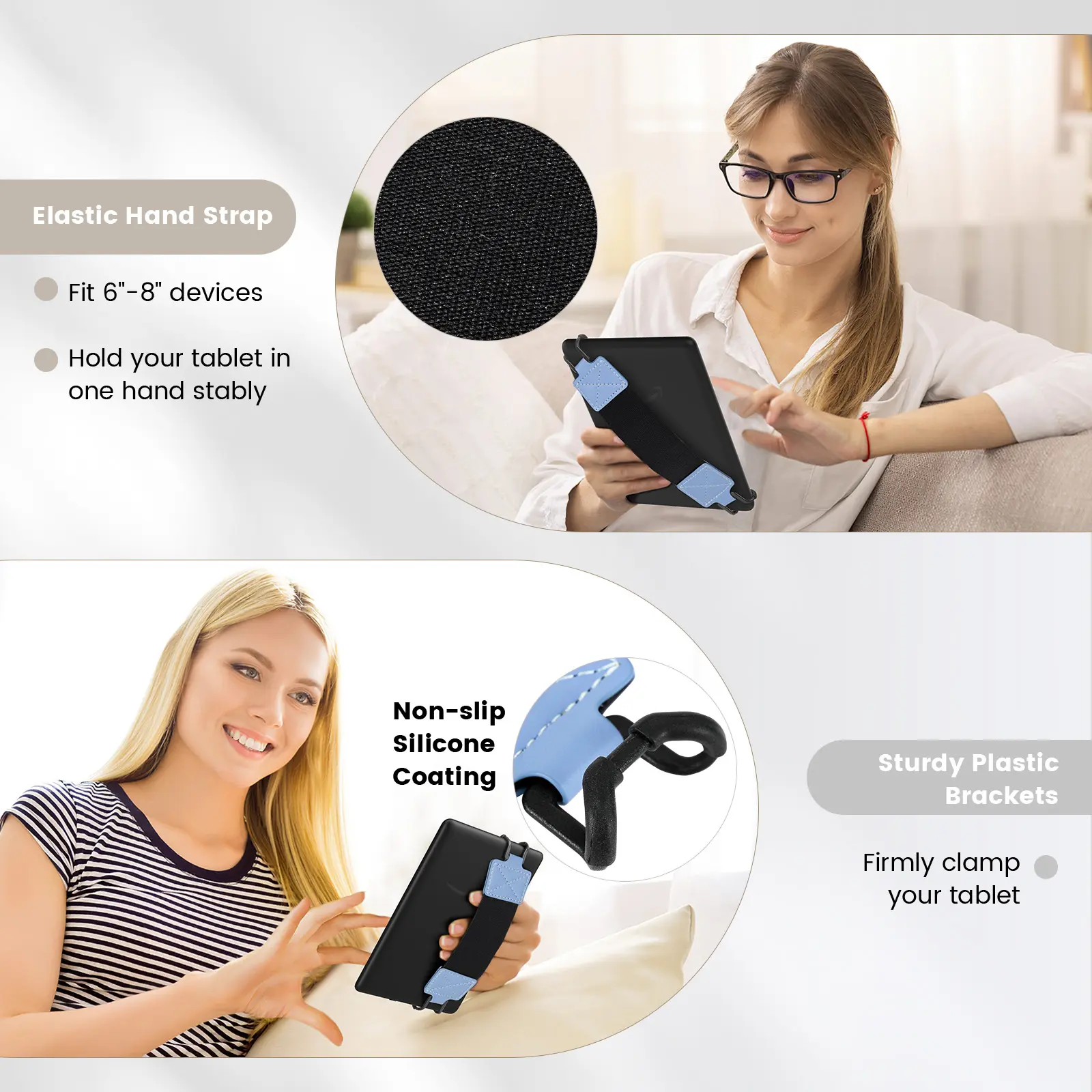 Universal E-Reader Security Hand Strap Holder For 6-8" iPhone Finger Grip PU Leather Nylon Elastics Belt for Kindle Kobo Tablets