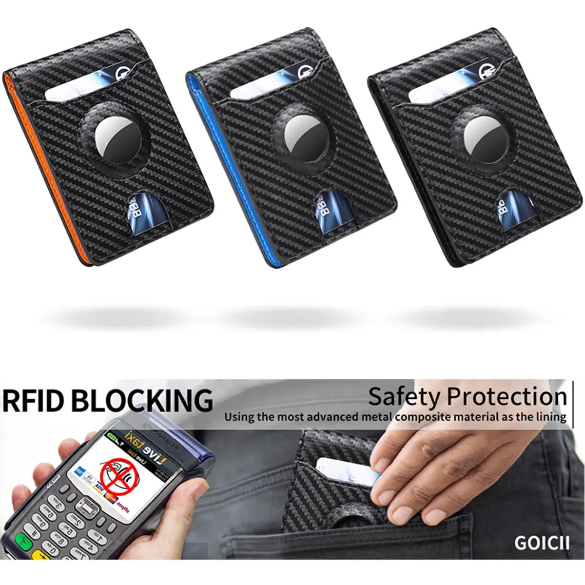 Anti Theft Credit Card Holder Men Wallets Carbon Fiber Wallet For Apple Airtag Small Coin Purse Minimalist Wallets For Air Tag