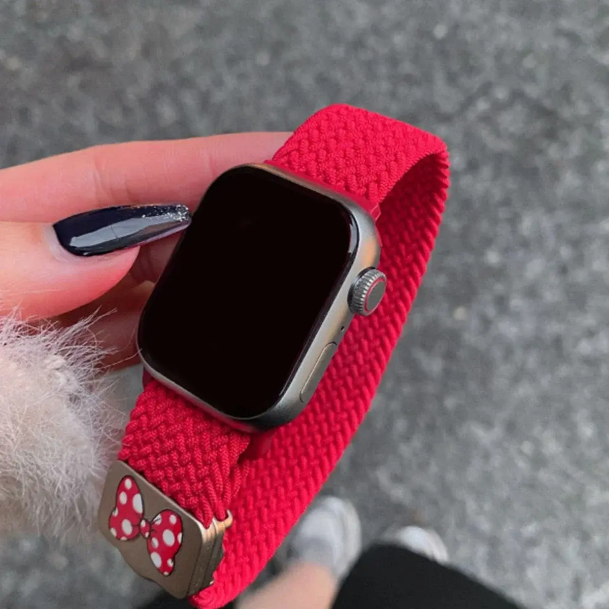 Cartoon Nylon Strap for Apple Watch Band Ultra 2 49/46/45/42/41/40/38mm , Bowknot Magnetic Band for Iwatch 10 9 8 SE 7 6 5 4 3