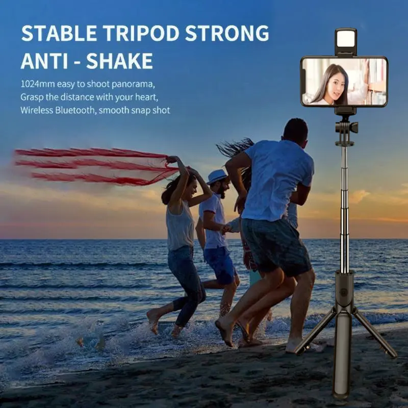 Bluetooth Selfie Stick Tripod Desktop Stand, Phone Holder, Wireless Remote Shutter, for iPhone Android, Option with Fill Light