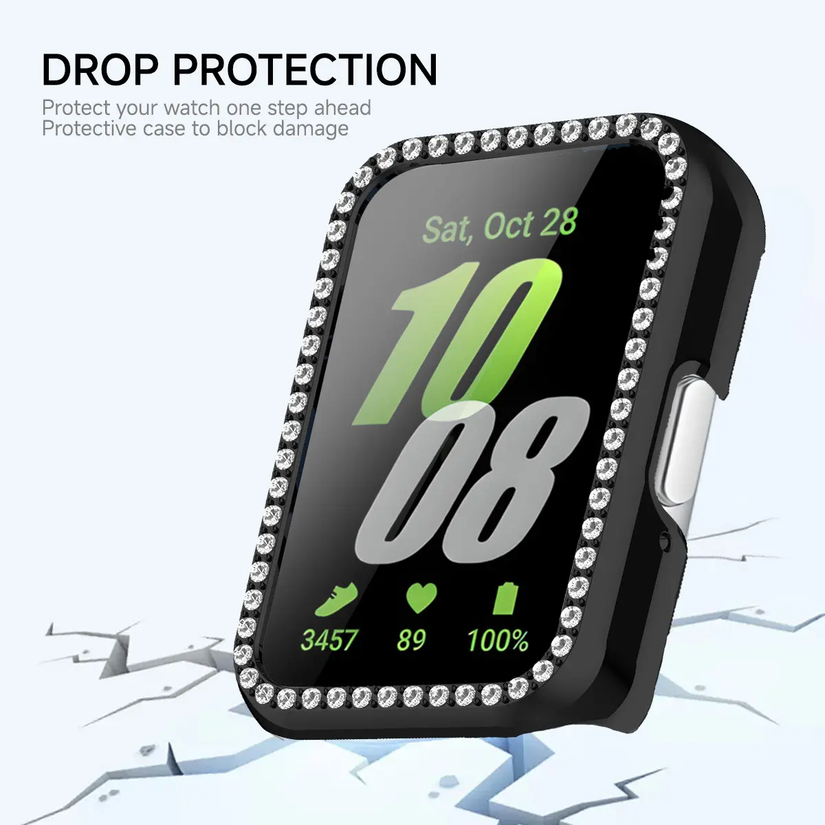 Diamond Protective Case+tempered galss for Samsung Galaxy Fit 3 Hollow Cover Protector Shell for Galaxy Fit3 fashion Accessories