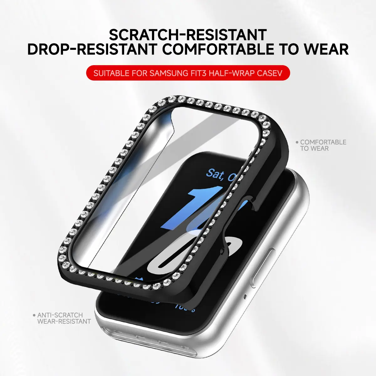 Diamond Protective Case+tempered galss for Samsung Galaxy Fit 3 Hollow Cover Protector Shell for Galaxy Fit3 fashion Accessories