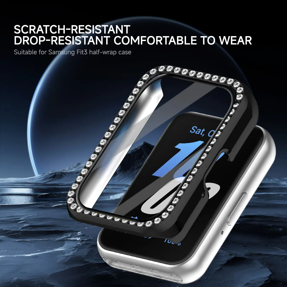 Diamond Protective Case+tempered galss for Samsung Galaxy Fit 3 Hollow Cover Protector Shell for Galaxy Fit3 fashion Accessories