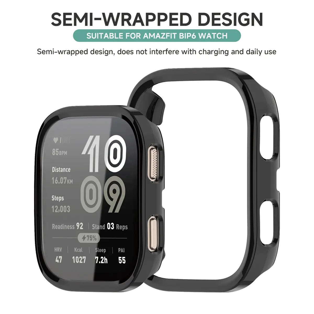 Case for Amazfit BIP 6 Tempered Glass+ Hard PC Cover，Coverage Protective Bumper Case for Amazfit BIP6 Protector Accessories