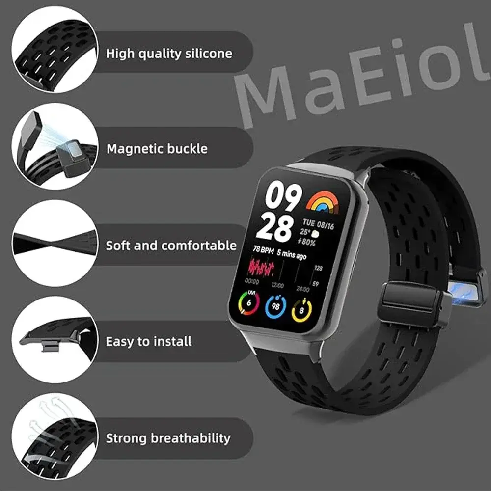 Silicone Strap for Mi band 9pro 8pro Magnetic Buckle Sports Band for Redmi watch 5 4 Correa Breathable Bracelet Accessories