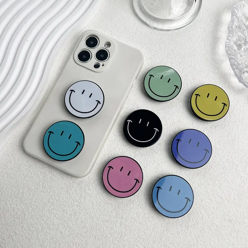 1pc socket Talk Tok Grip Cute Happy Face Phone Holder Foldable Desktop ABS Stand Mobile Grip Mount