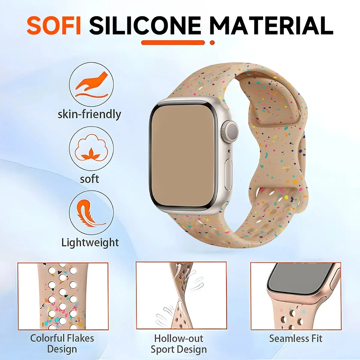 Color Particles Strap for Apple Watch Ultra 2 Band 49mm 45mm 44mm Silicone Bracelet for IWatch Series 9 8 7 6 5 41mm 42mm SE 4 3