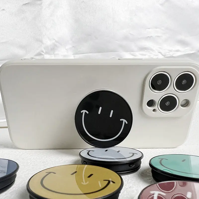 1pc socket Talk Tok Grip Cute Happy Face Phone Holder Foldable Desktop ABS Stand Mobile Grip Mount