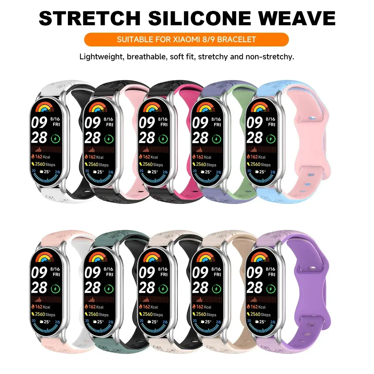 Silicone Engraved Strap for Xiaomi Band 9 8 Belt SmartWatch Wristband Watchband Original  Replacement Bracelet Accessories