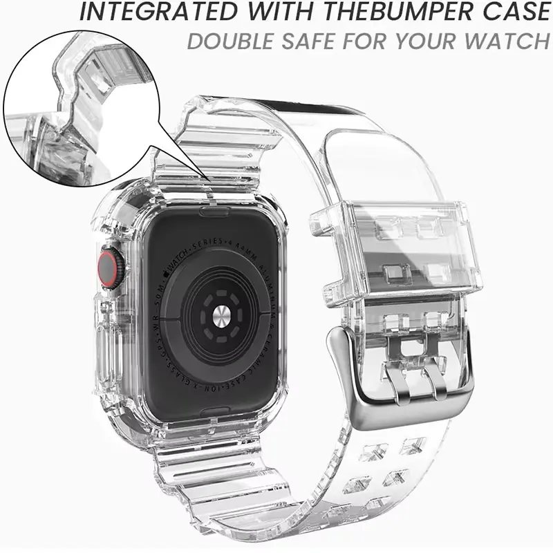 Case+Strap for Apple Watch Band 46mm 40mm 45mm 41mm 42mm 38mm Accessories Transparent Silicone Bracelet iWatch series 10 9 8 6 7