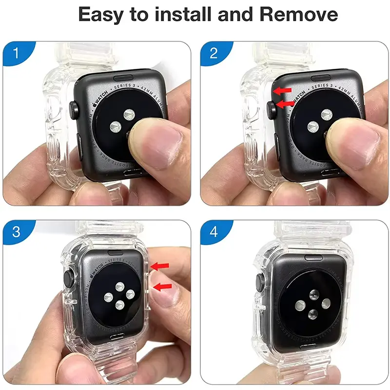Case+Strap for Apple Watch Band 46mm 40mm 45mm 41mm 42mm 38mm Accessories Transparent Silicone Bracelet iWatch series 10 9 8 6 7