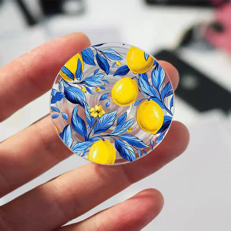 Cute Summer Fruit Yellow Lemon Griptok Clear Phone Grip Stand Holder for IPhone Samsung Huawei Xiaomi INS Transparent Bracket