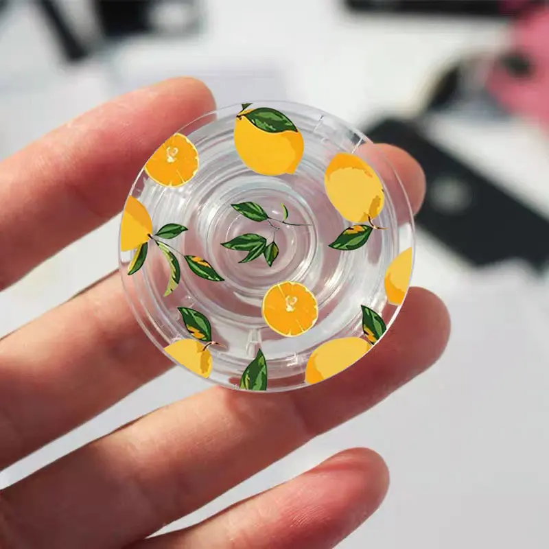 Cute Summer Fruit Yellow Lemon Griptok Clear Phone Grip Stand Holder for IPhone Samsung Huawei Xiaomi INS Transparent Bracket