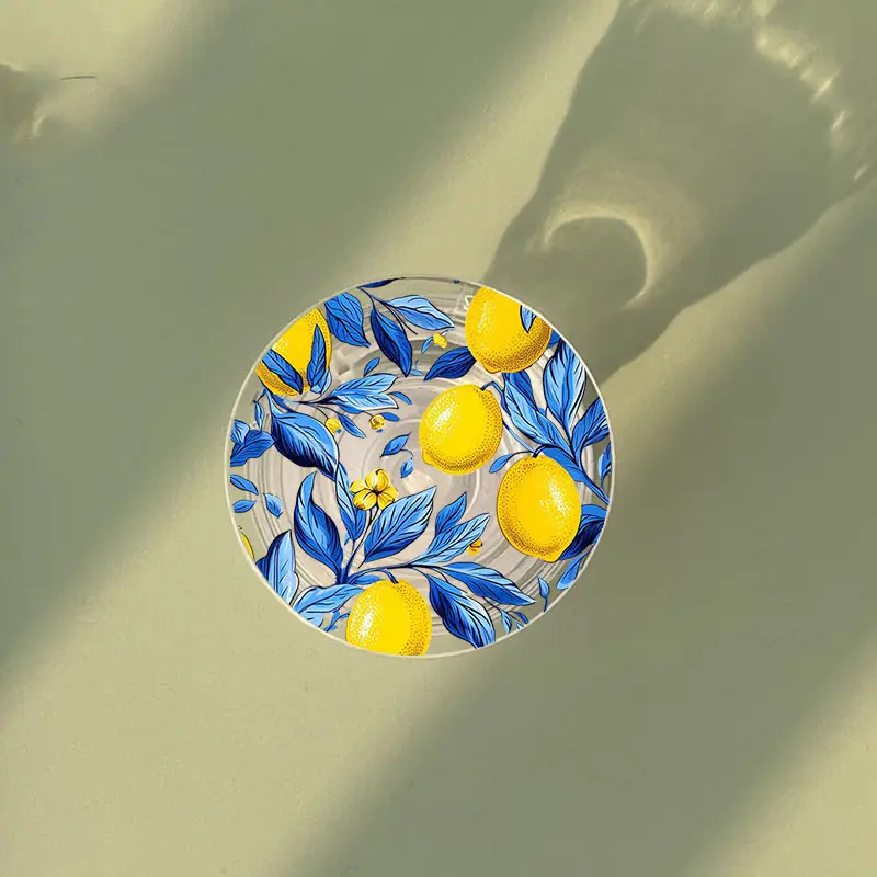 Cute Summer Fruit Yellow Lemon Griptok Clear Phone Grip Stand Holder for IPhone Samsung Huawei Xiaomi INS Transparent Bracket