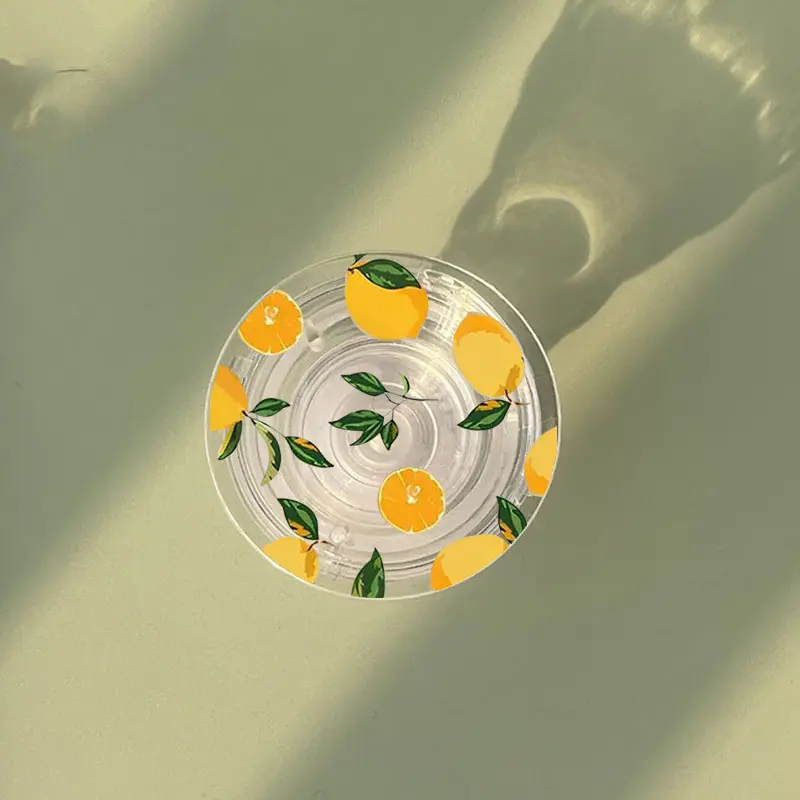 Cute Summer Fruit Yellow Lemon Griptok Clear Phone Grip Stand Holder for IPhone Samsung Huawei Xiaomi INS Transparent Bracket
