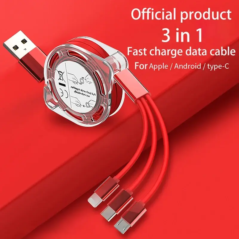 Suitable for iPhone TYPE-C 3 in 1 telescopic one to three mobile charging cable charging cable