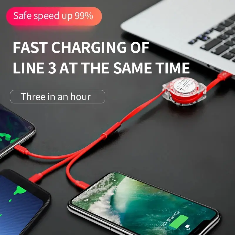 Suitable for iPhone TYPE-C 3 in 1 telescopic one to three mobile charging cable charging cable