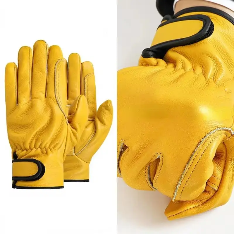 Flex Grip Leather Work Gloves Stretchable Wrist Tough Cowhide Glove Resistant Knit Wrist Canvas Backing Security Protection