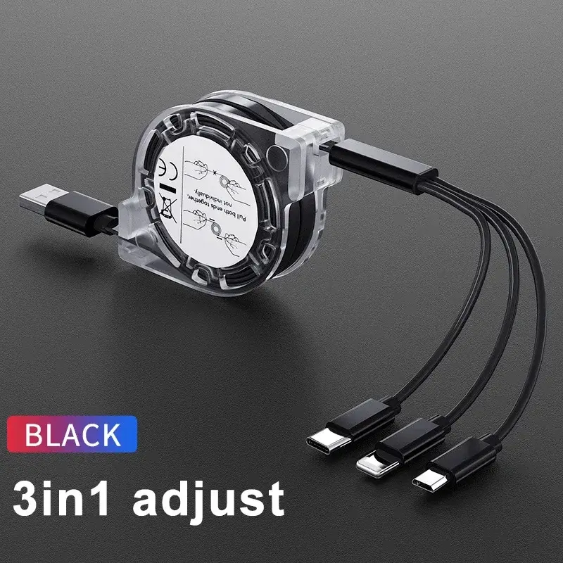 Suitable for iPhone TYPE-C 3 in 1 telescopic one to three mobile charging cable charging cable