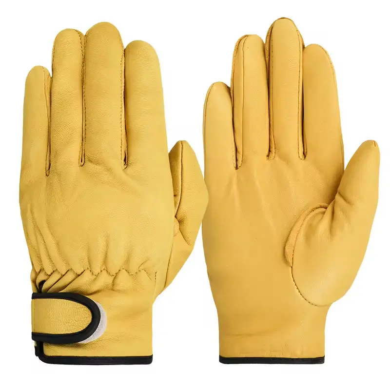 Flex Grip Leather Work Gloves Stretchable Wrist Tough Cowhide Glove Resistant Knit Wrist Canvas Backing Security Protection