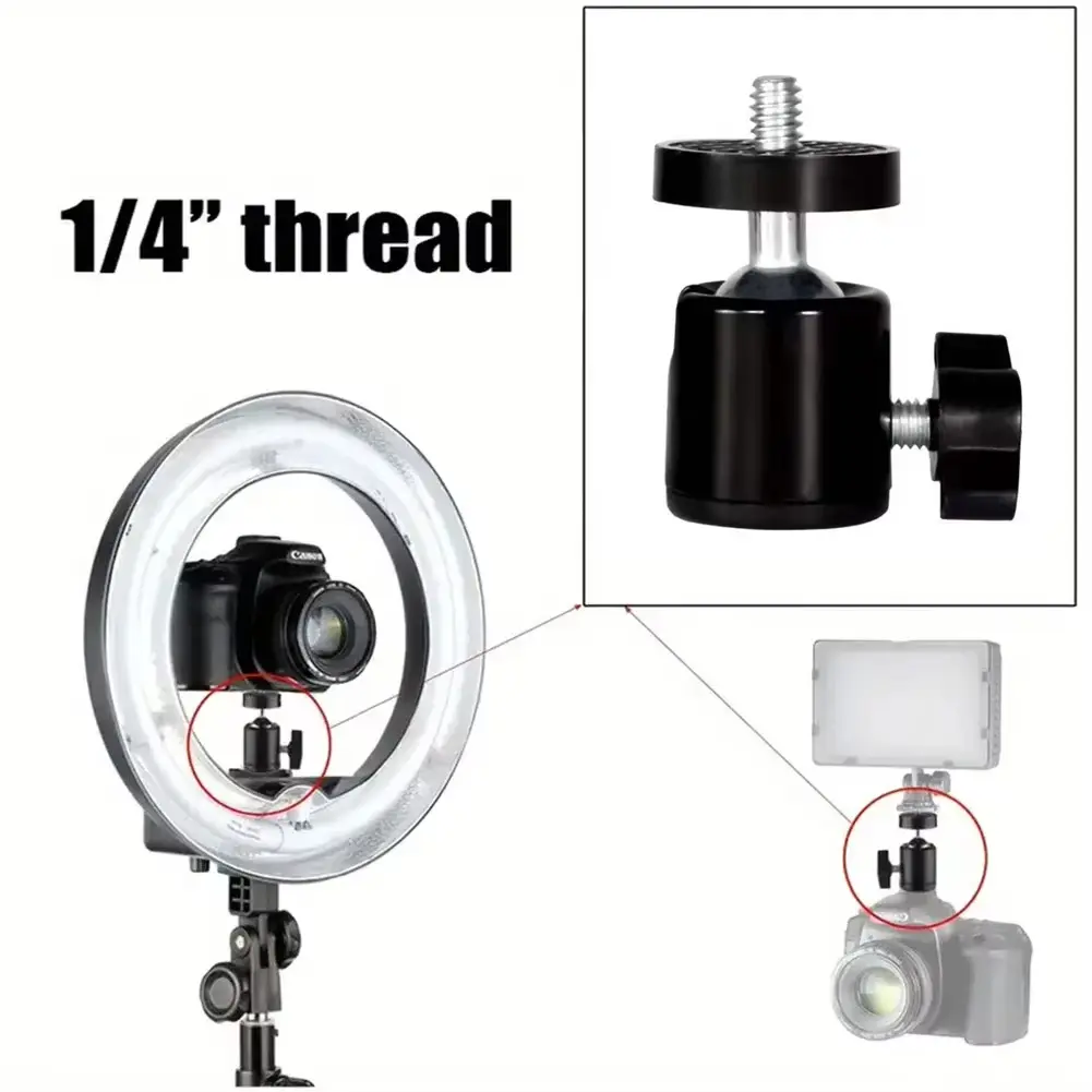 1/4" Swivel Mini Ball Head Screw Tripod Mount for GoPro 12 11 10 9 Insta360 X3 DSLR Camera Camcorder Light Bracket Accessories