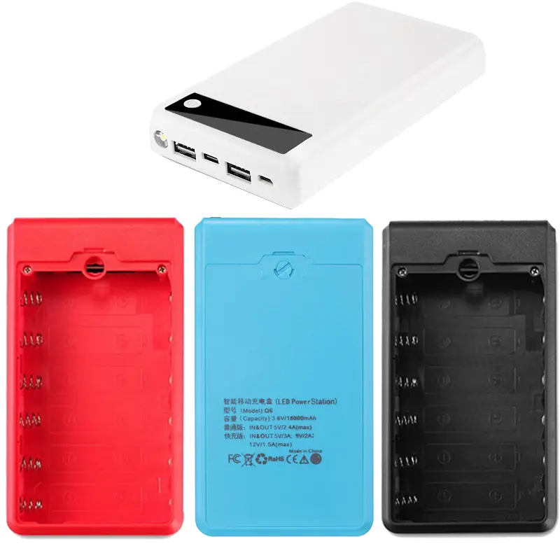 Display Screen Power Bank Case Micro Type-c Input 6*18650 Battery External Charger DIY Powerbank Box Outer Case