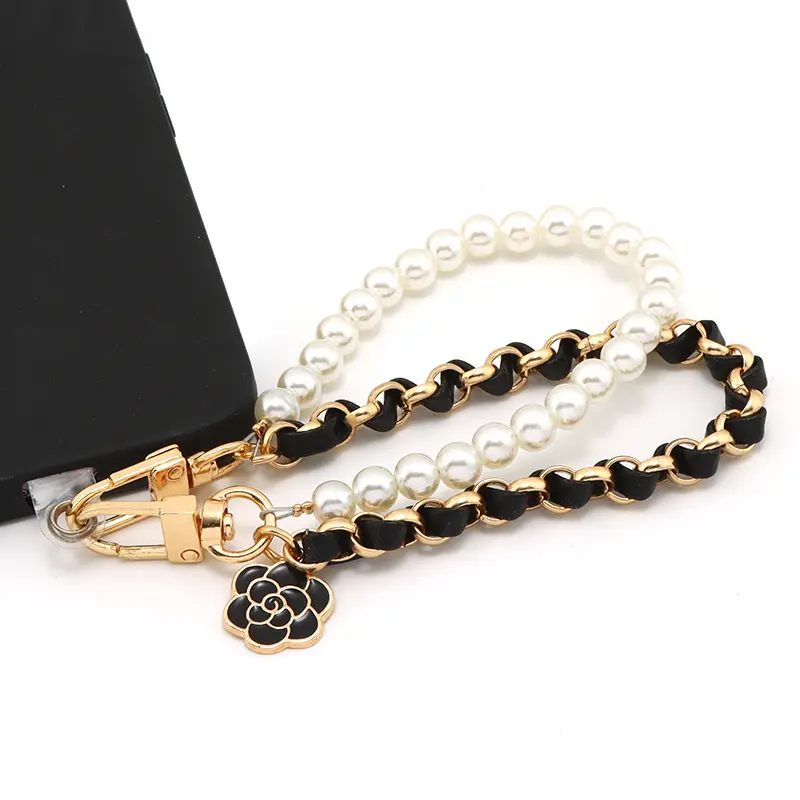 Camellia Pearl Mobile Phone Charm lanyard Chain Girl Woman Cell Phone Case Fashion Pendant Key Strap Rope With Universal Clip