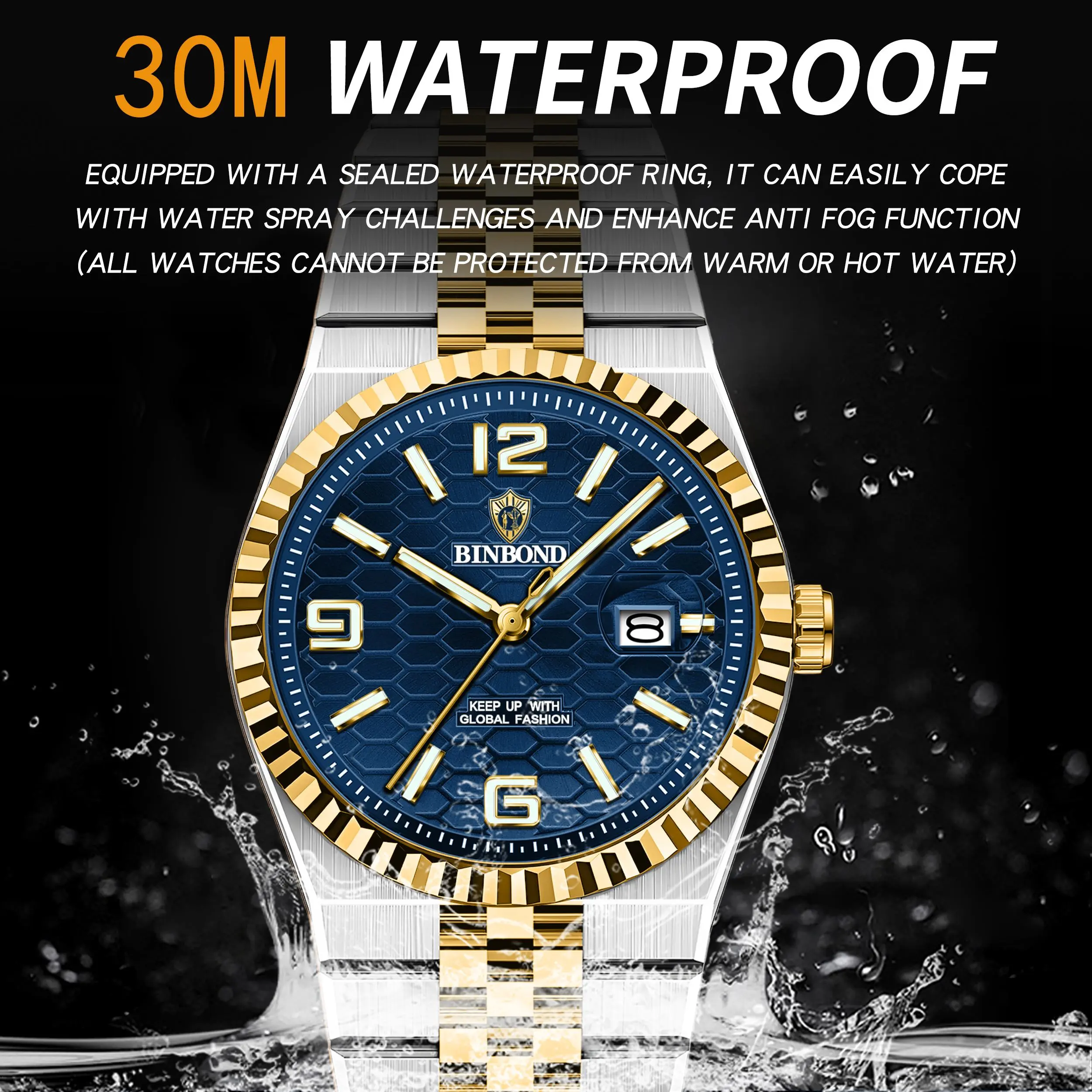 BINBOND Original Military Man Wristwatch Quartz Week Date Watch For Men Waterproof Luminous Stainless Steel Men's Watches Reloj