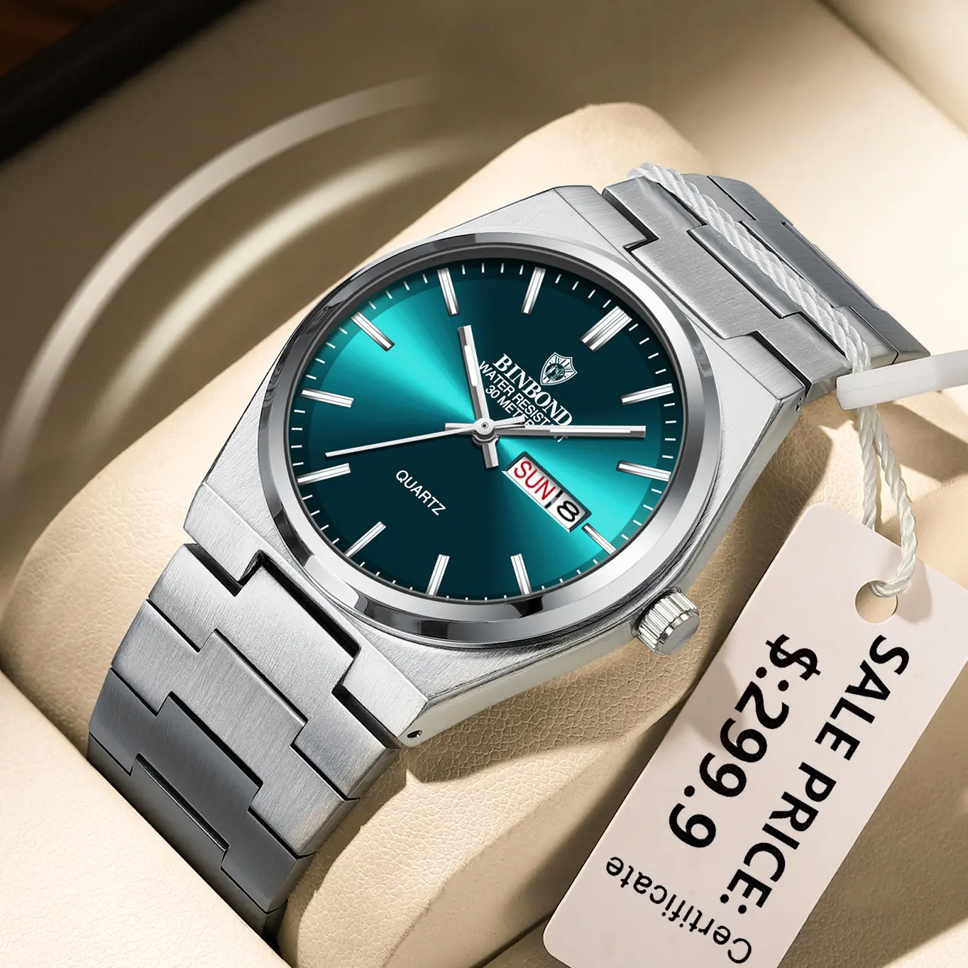 BINBOND Top Brand Luxury Men Quartz Watches Original Watch for Man Date Week Waterproof Luminous  Stainless Steel Wristwatch Mal