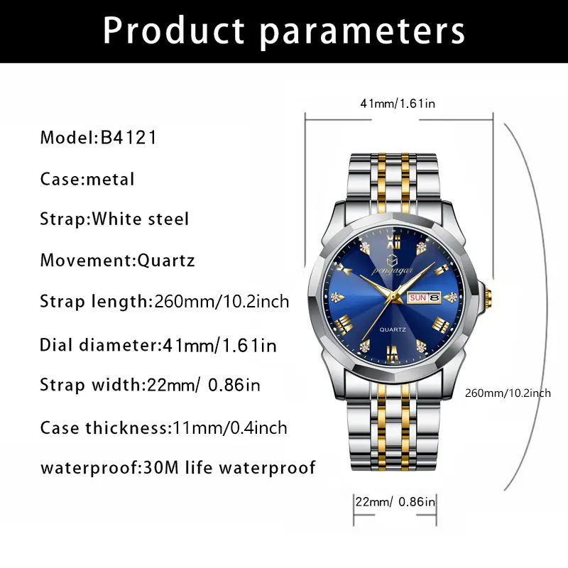 2025 Stainless Steel Quartz Wrist Watch for Man Luxury Week Date Display Luminous Bracelet Fashion Men's Watch Original Clock
