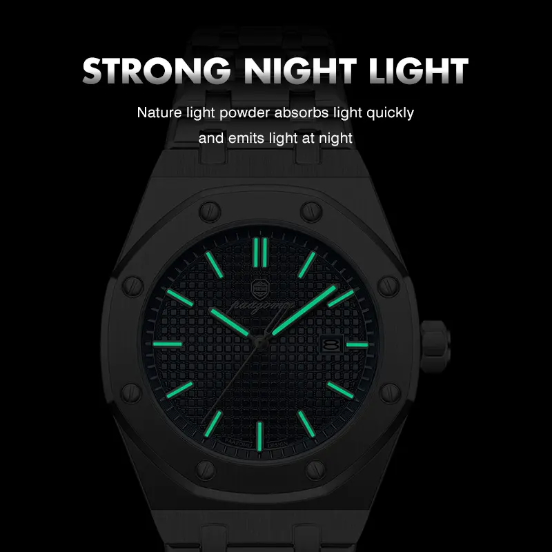 PENGAGAR Luxury Square Man Quartz Watch Waterproof Luminous Date Men's Watch High Quality Stainless Steel Business Men Watches